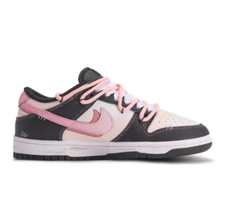 Custom Dunk Extra Lace Dark Pink Swoosh Shadow Black White