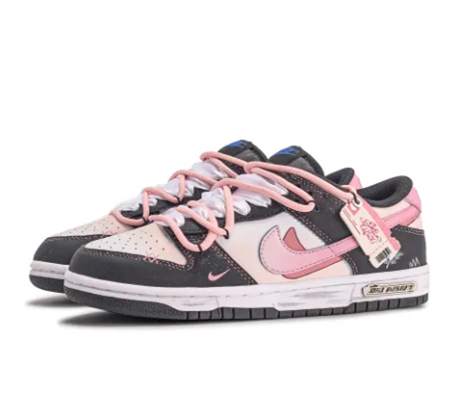 Custom Dunk Extra Lace Dark Pink Swoosh Shadow Black White