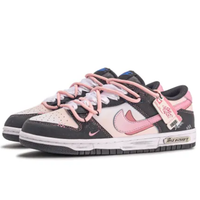 Custom Dunk Extra Lace Dark Pink Swoosh Shadow Black White