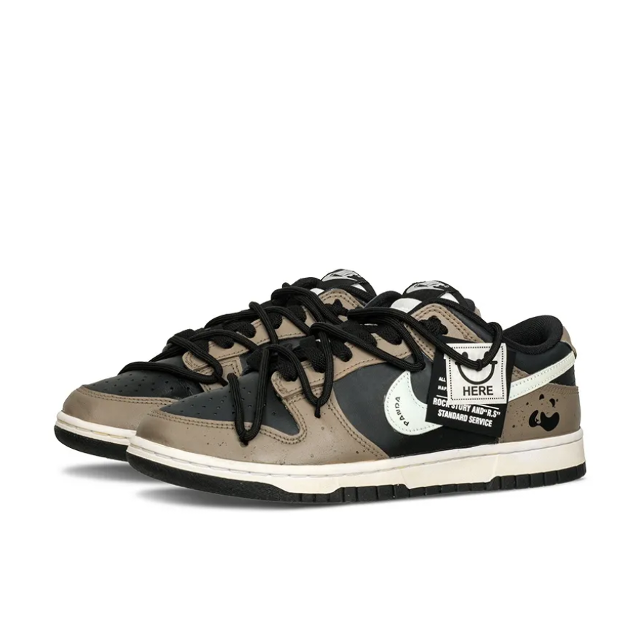 Custom Dunk Extra Lace White Swoosh Black Mocha Panda