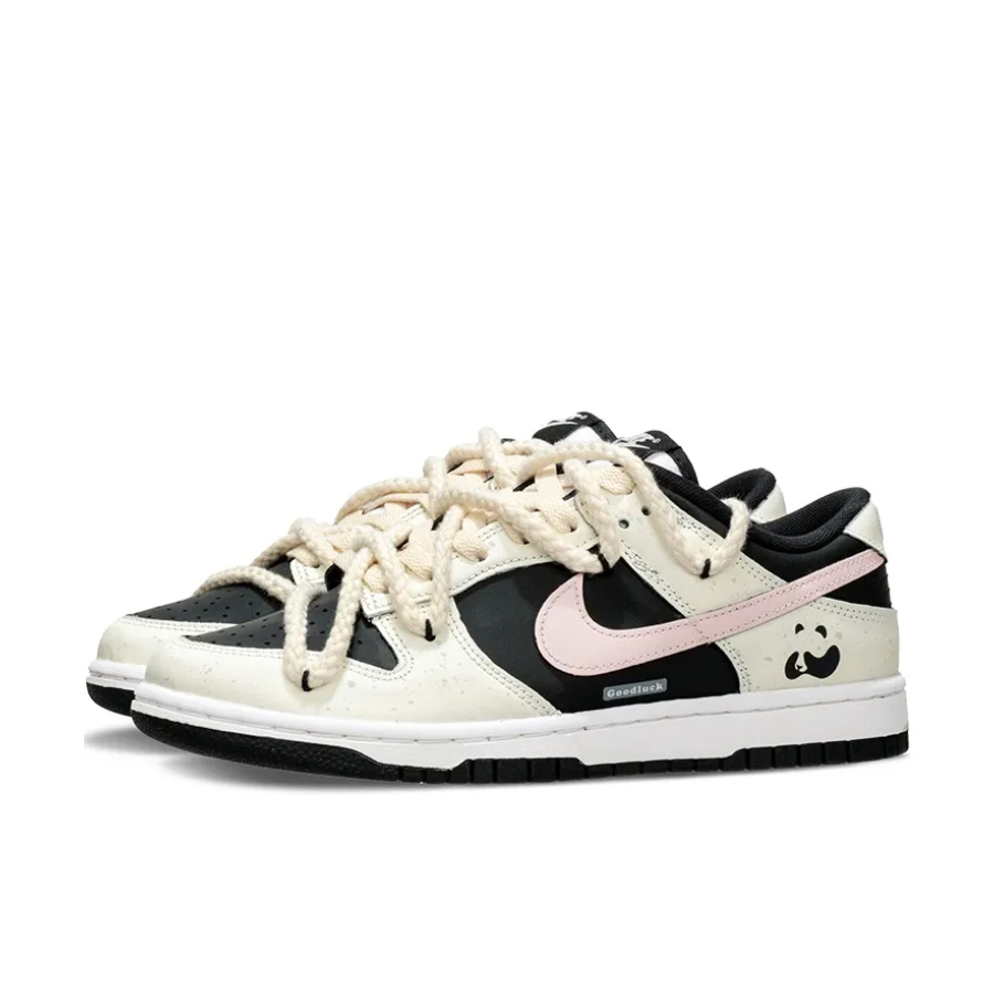 Custom Dunk Extra Lace Pink Swoosh Black White Panda