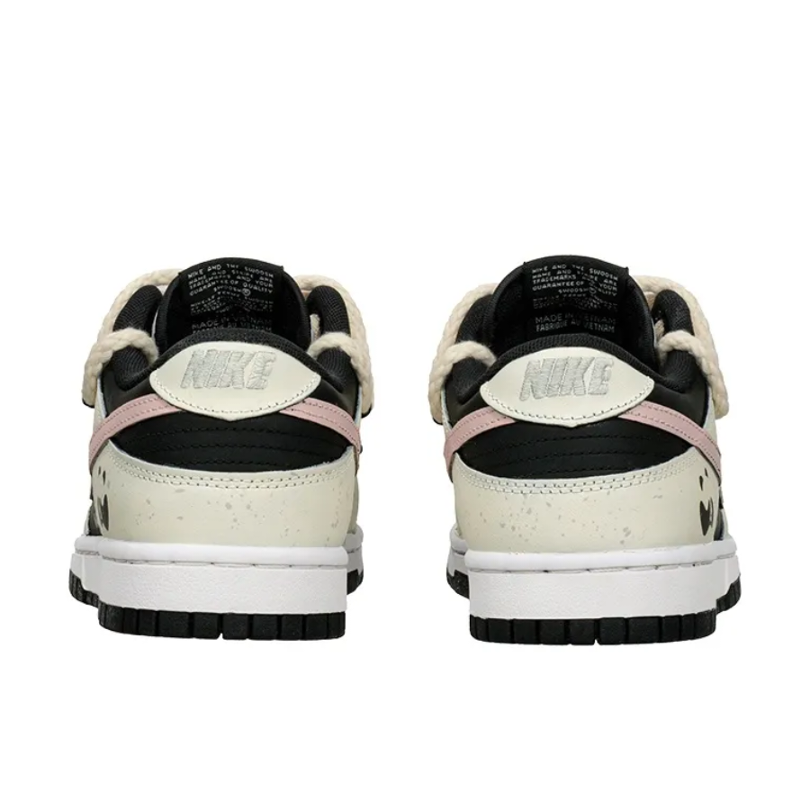 Custom Dunk Extra Lace Pink Swoosh Black White Panda