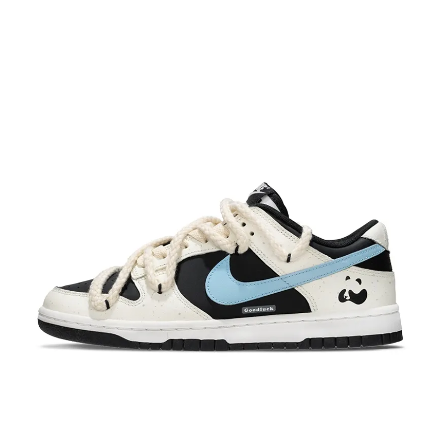 Custom Dunk Extra Lace Blue Swoosh Black White Panda