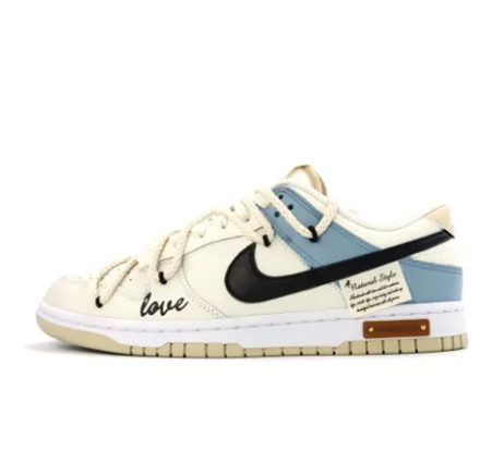 Custom Dunk Extra Lace Light Blue Black Swoosh White