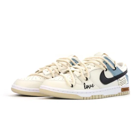 Custom Dunk Extra Lace Light Blue Black Swoosh White