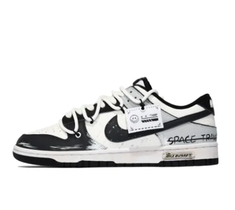 Custom Dunk Extra Lace Black Swoosh White Gray