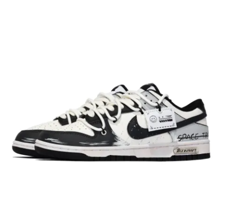 Custom Dunk Extra Lace Black Swoosh White Gray