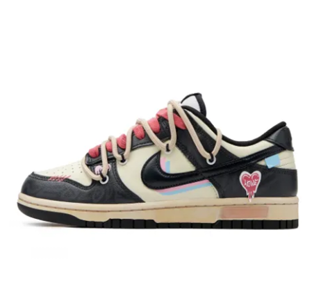 Custom Dunk Extra Lace Black Pink Heart Blue