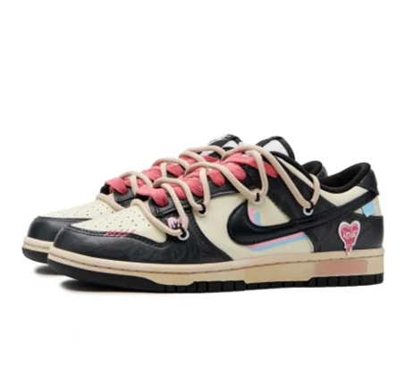 Custom Dunk Extra Lace Black Pink Heart Blue