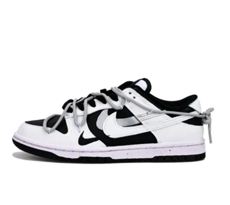 Custom Dunk Extra Lace White Swoosh Shadow Black