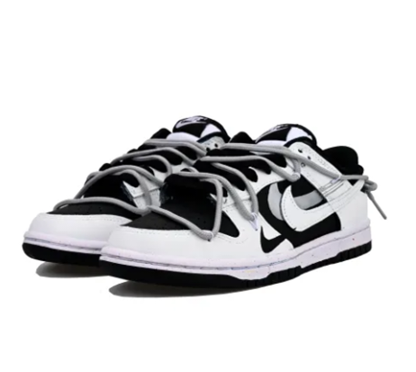 Custom Dunk Extra Lace White Swoosh Shadow Black