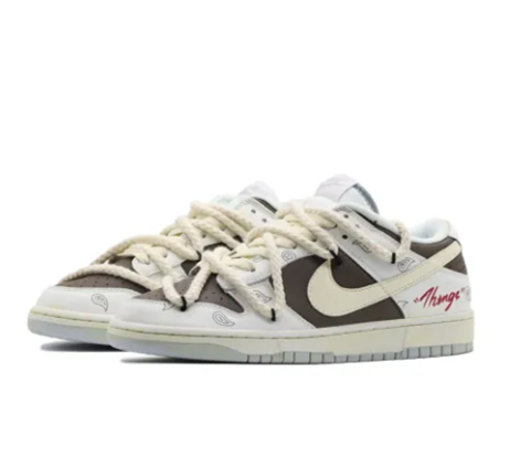 Custom Dunk Extra Lace Brown Red Font White