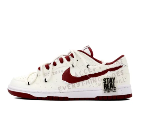 Custom Dunk Extra Lace Red Swoosh Gray Font