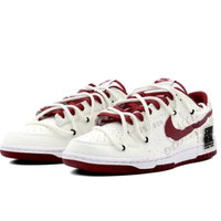 Custom Dunk Extra Lace Red Swoosh Gray Font