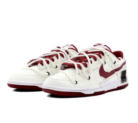 Custom Dunk Extra Lace Red Swoosh Gray Font