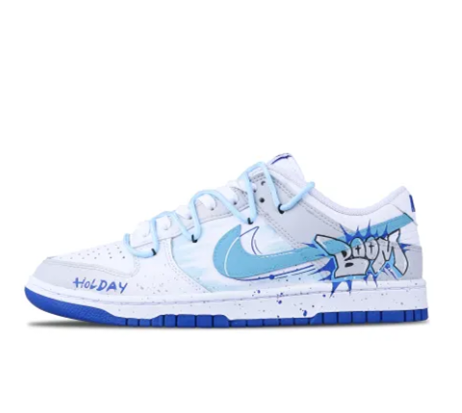 Custom Dunk Extra Lace Blue White Gray Boom Font