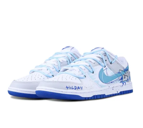 Custom Dunk Extra Lace Blue White Gray Boom Font