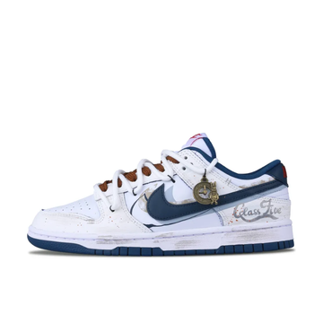 Custom Dunk Extra Lace Dark Blue Swoosh Shadow White