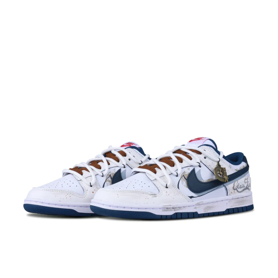 Custom Dunk Extra Lace Dark Blue Swoosh Shadow White