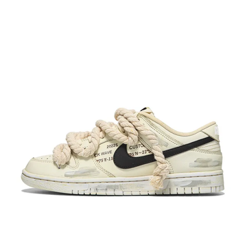 Custom Dunk Extra Thick Lace Black Swoosh Font Beige