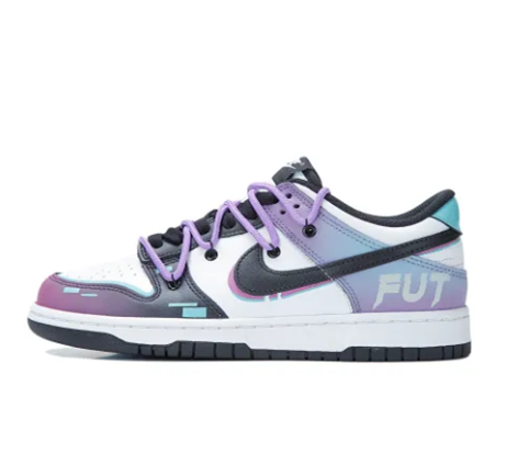 Custom Dunk Extra Lace Black Swoosh Blue Purple FUT Font