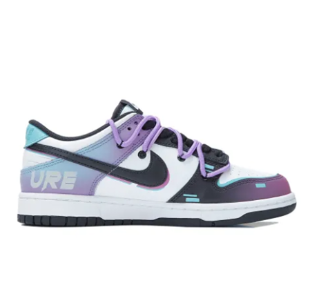 Custom Dunk Extra Lace Black Swoosh Blue Purple FUT Font