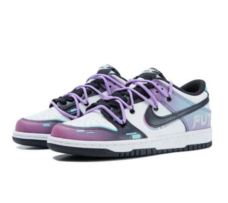 Custom Dunk Extra Lace Black Swoosh Blue Purple FUT Font