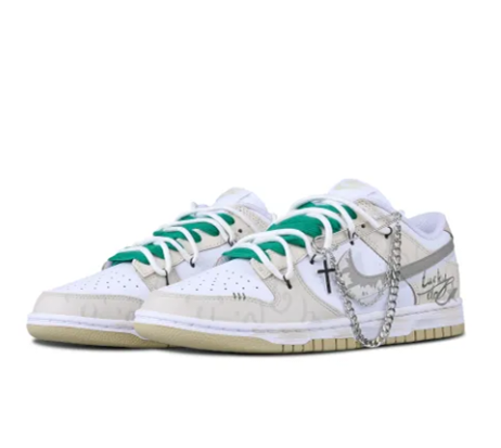 Custom Dunk Extra Lace Metal Chain Gray Swoosh White