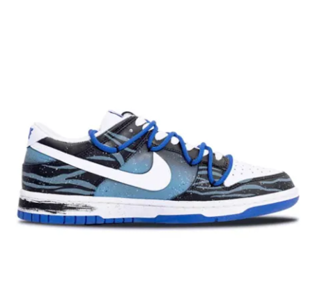 Custom Dunk Extra Lace Black Blue Stripe Black Swoosh