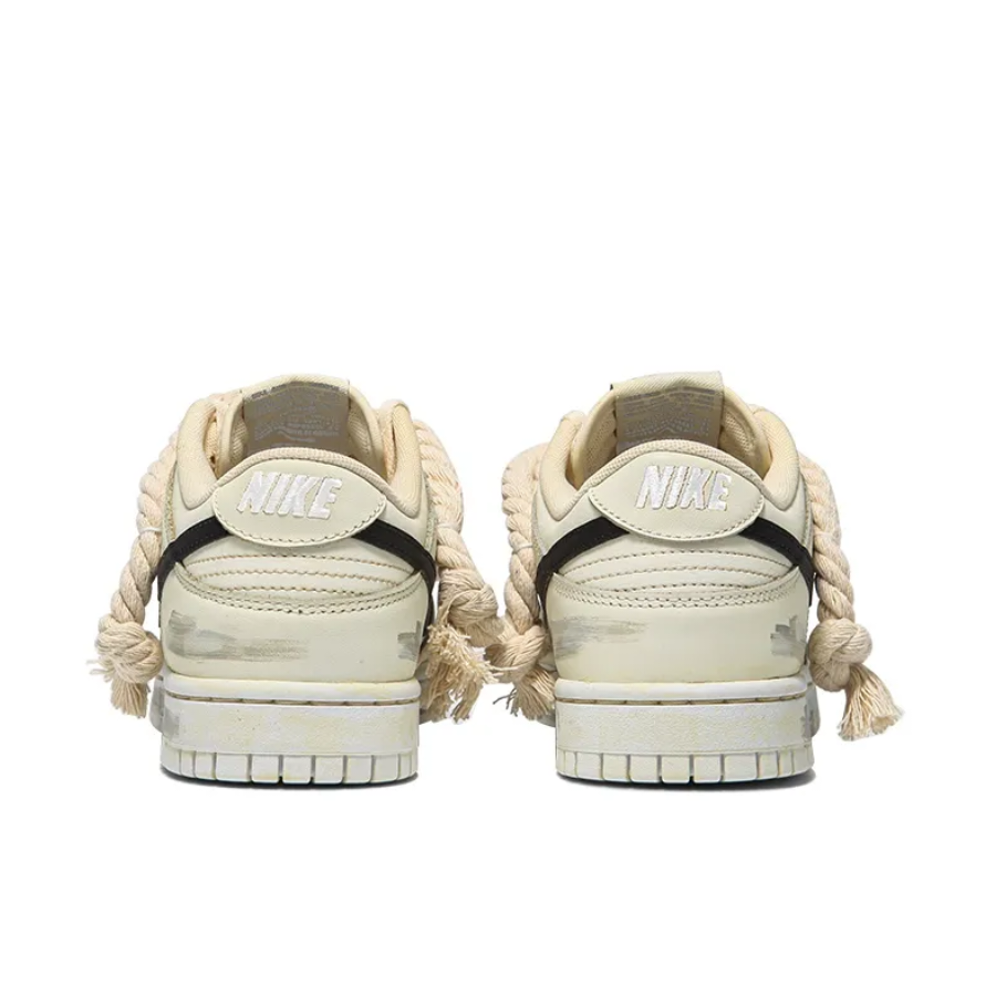 Custom Dunk Extra Thick Lace Black Swoosh Font Beige