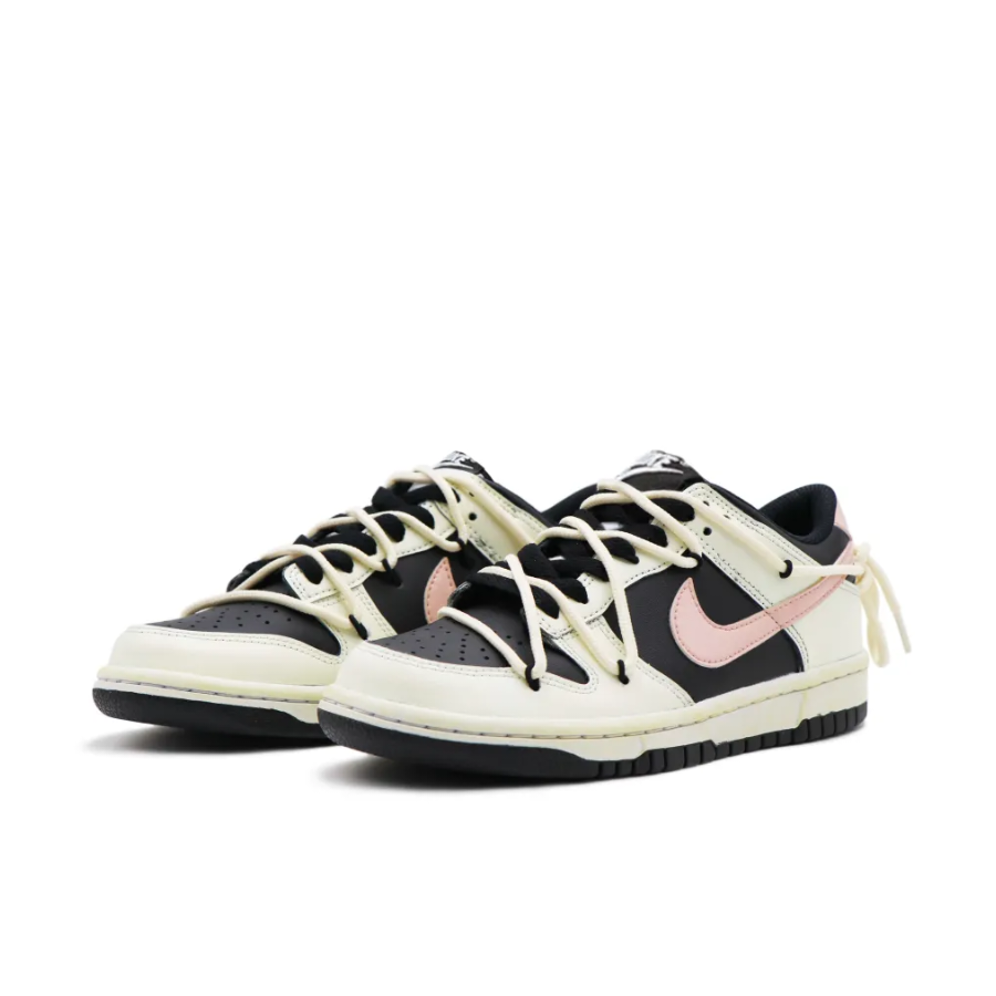 Custom Dunk Extra Lace Pink Swoosh Black Beige