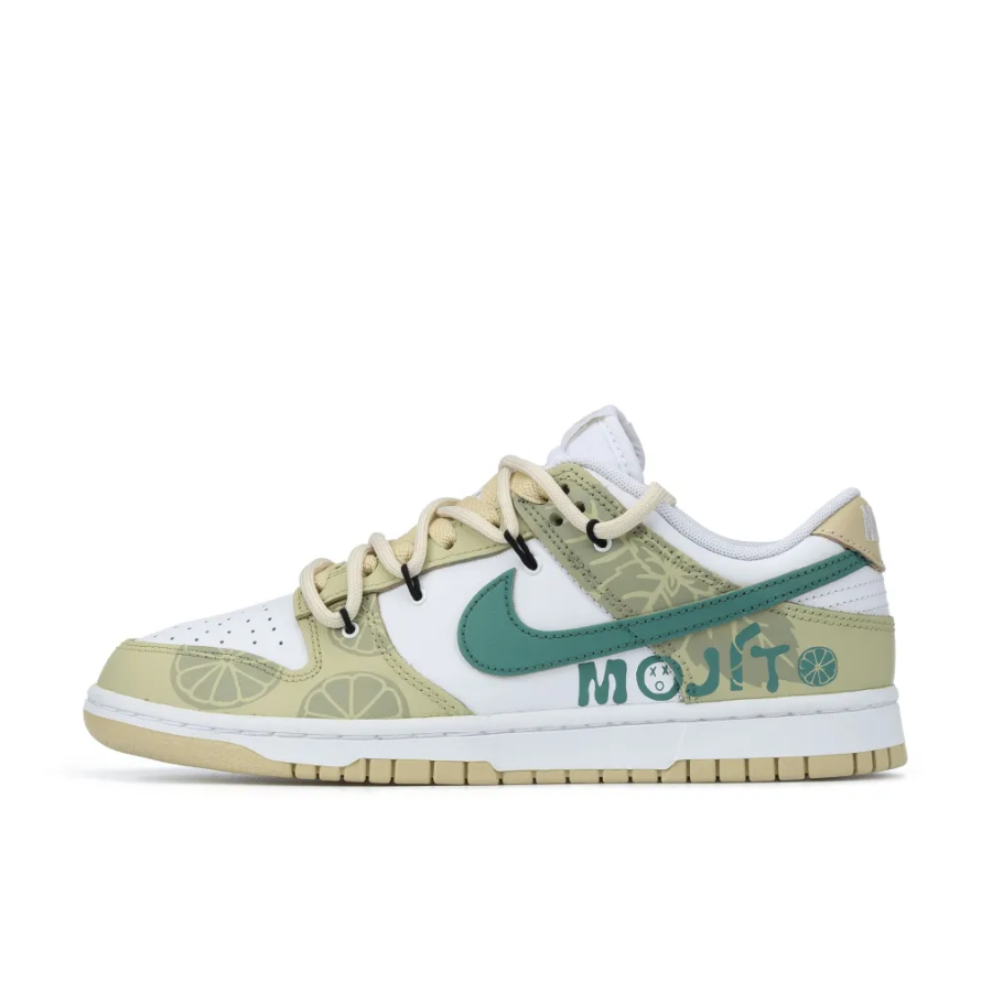 Custom Dunk Extra Lace Green Swoosh Lemon Pattern