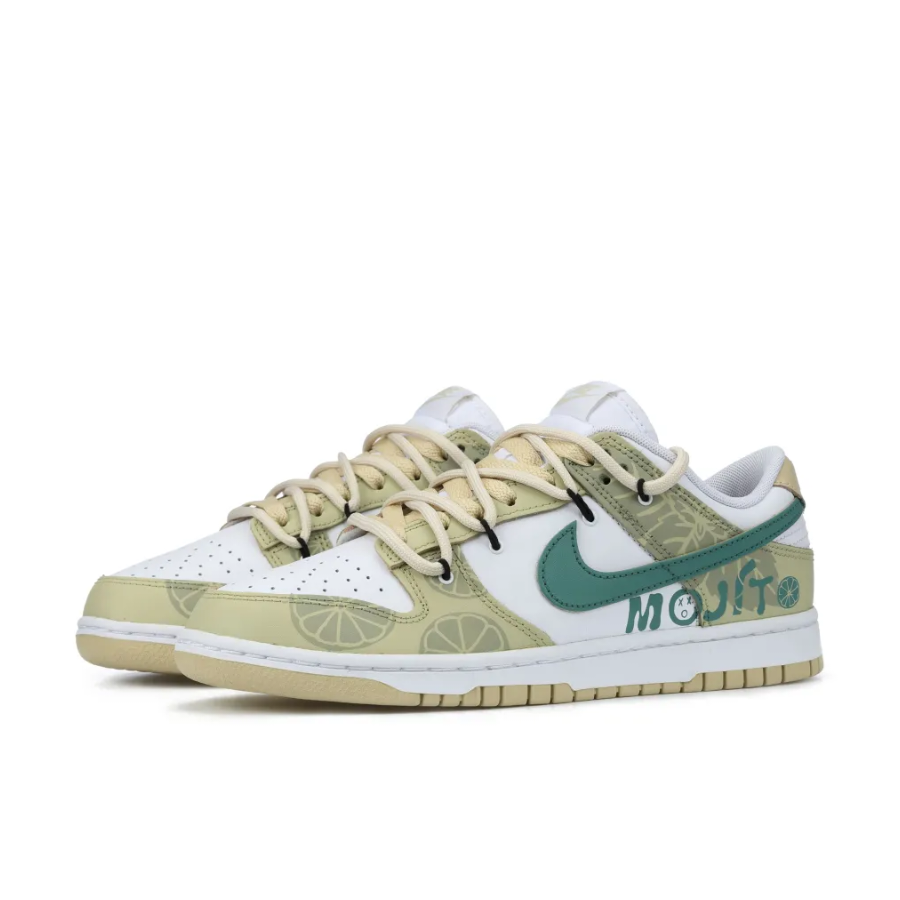 Custom Dunk Extra Lace Green Swoosh Lemon Pattern