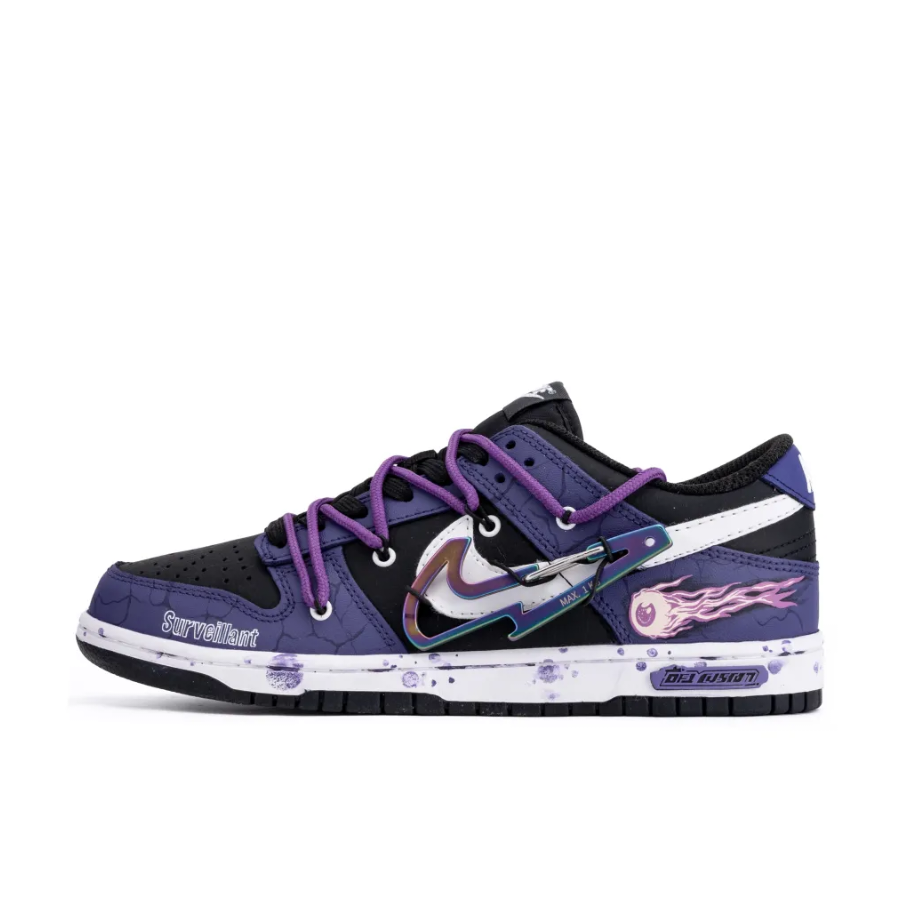 Custom Dunk Extra Lace Purple White Laying Metal Swoosh