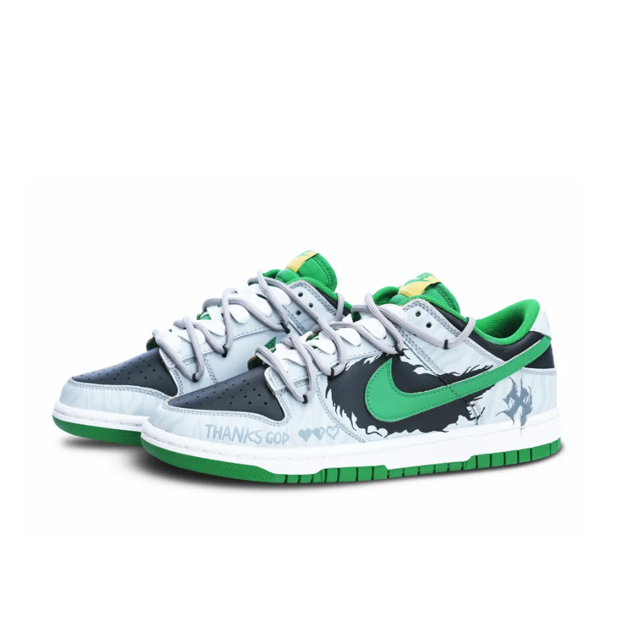 Custom Dunk Extra Lace Green Black Gray Font