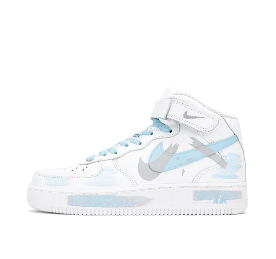 Custom Air Force 1 Mid Broken Swoosh Blue