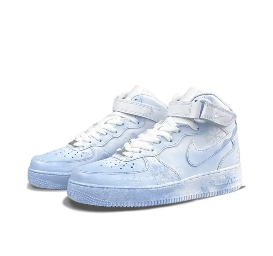 Custom Air Force 1 Mid Blue Snowflake