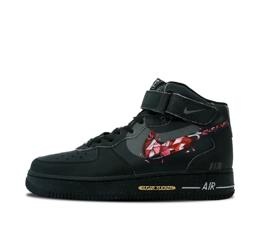 Custom Air Force 1 Mid Black Red Splicing