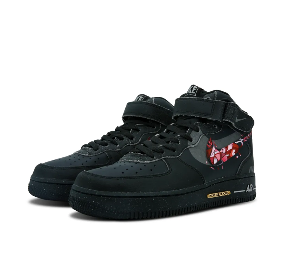 Custom Air Force 1 Mid Black Red Splicing