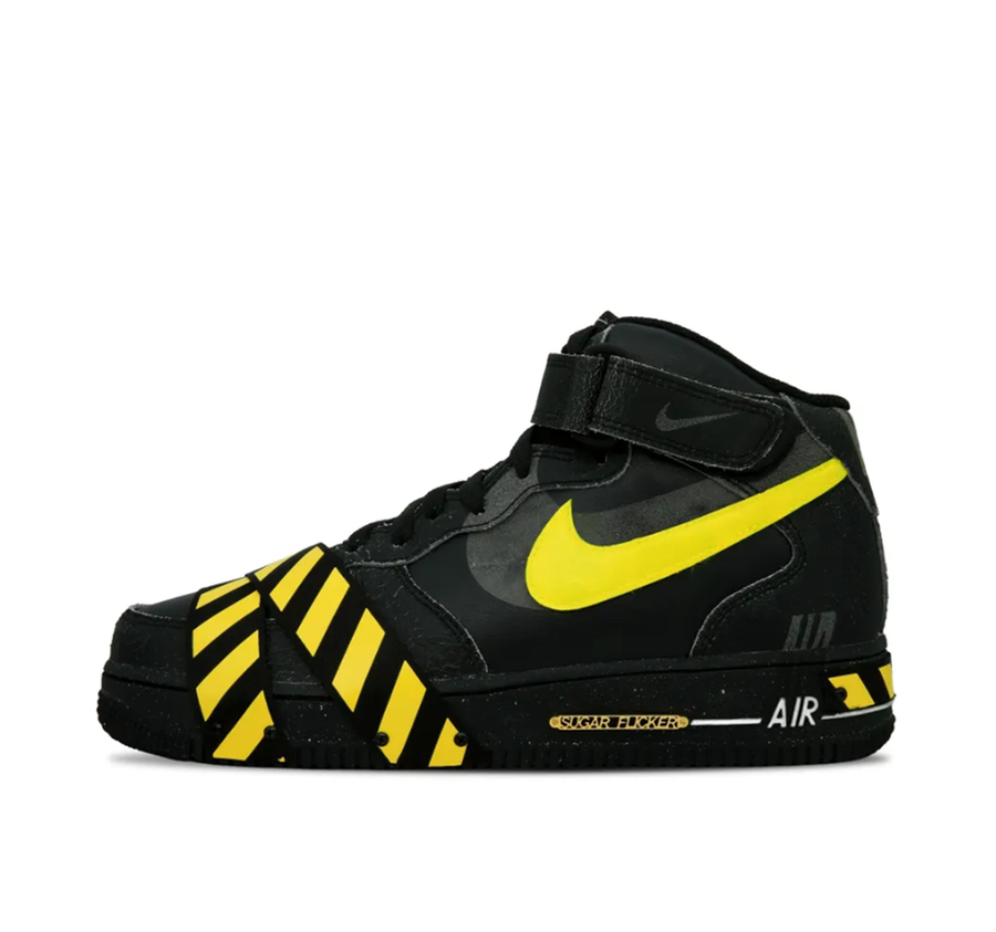 Custom Air Force 1 Mid Yellow Stripe Black