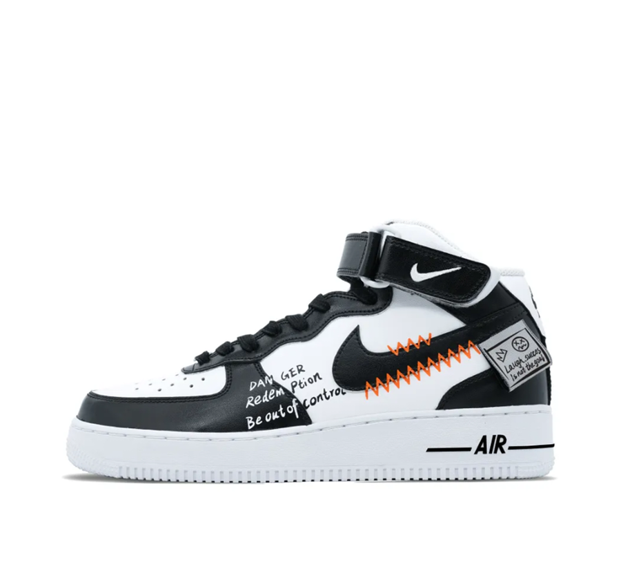 Custom Air Force 1 Mid Black White Jagged Font