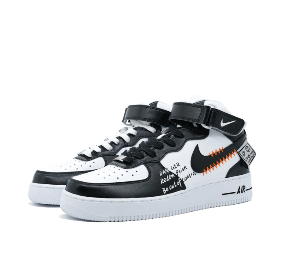 Custom Air Force 1 Mid Black White Jagged Font