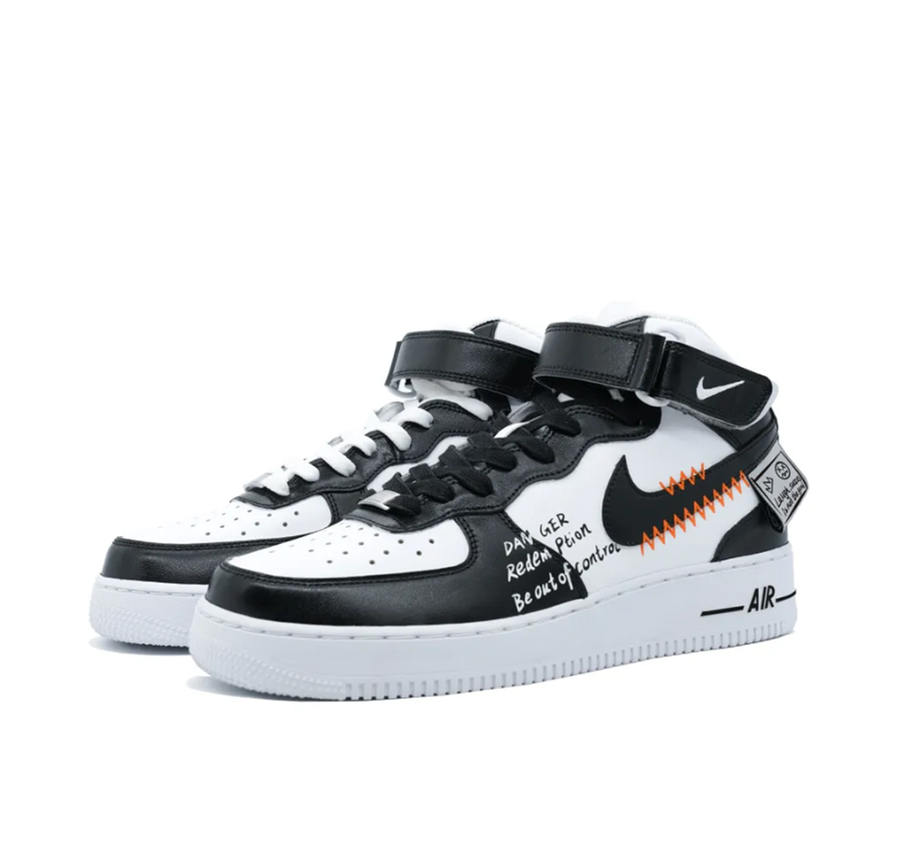 Custom Air Force 1 Mid Black White Jagged Font