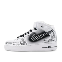 Custom Air Force 1 Mid Black White Grid Swoosh Simple Figure