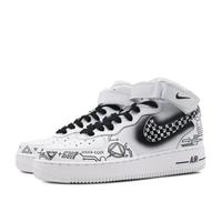 Custom Air Force 1 Mid Black White Grid Swoosh Simple Figure