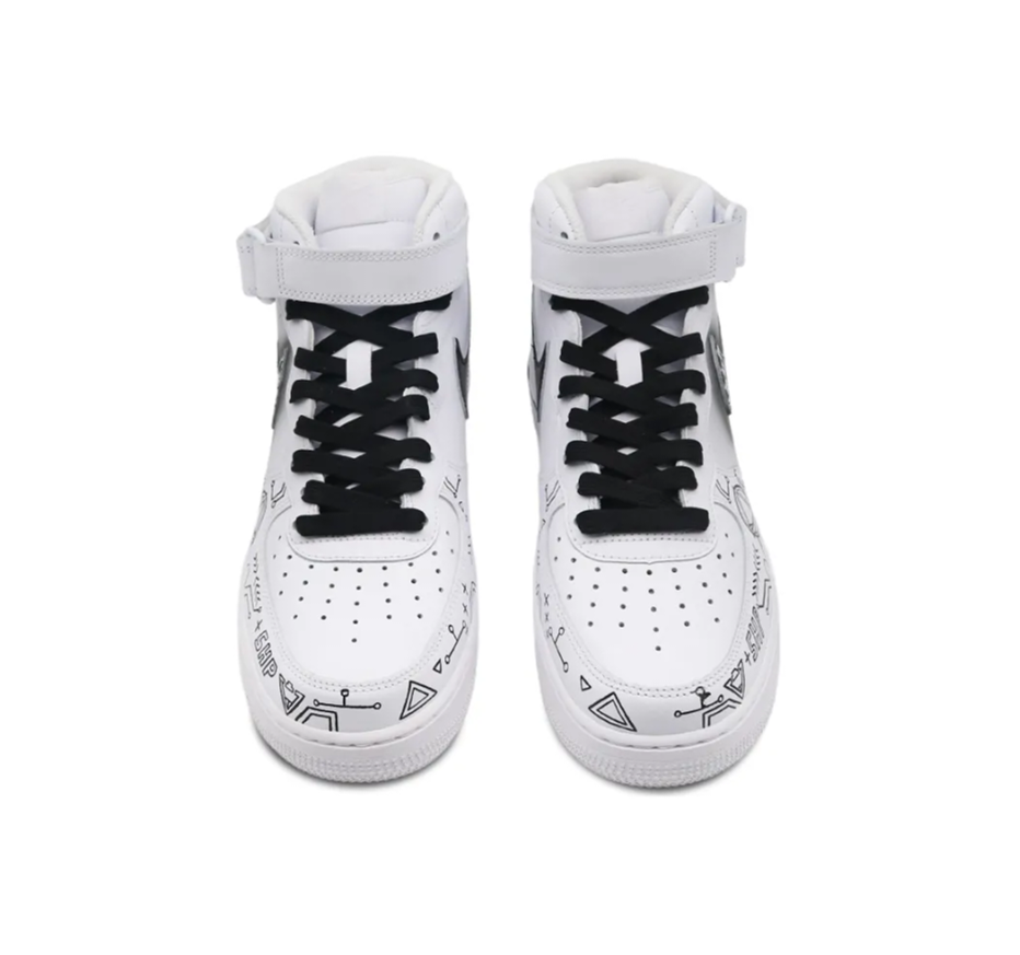 Custom Air Force 1 Mid Black White Grid Swoosh Simple Figure