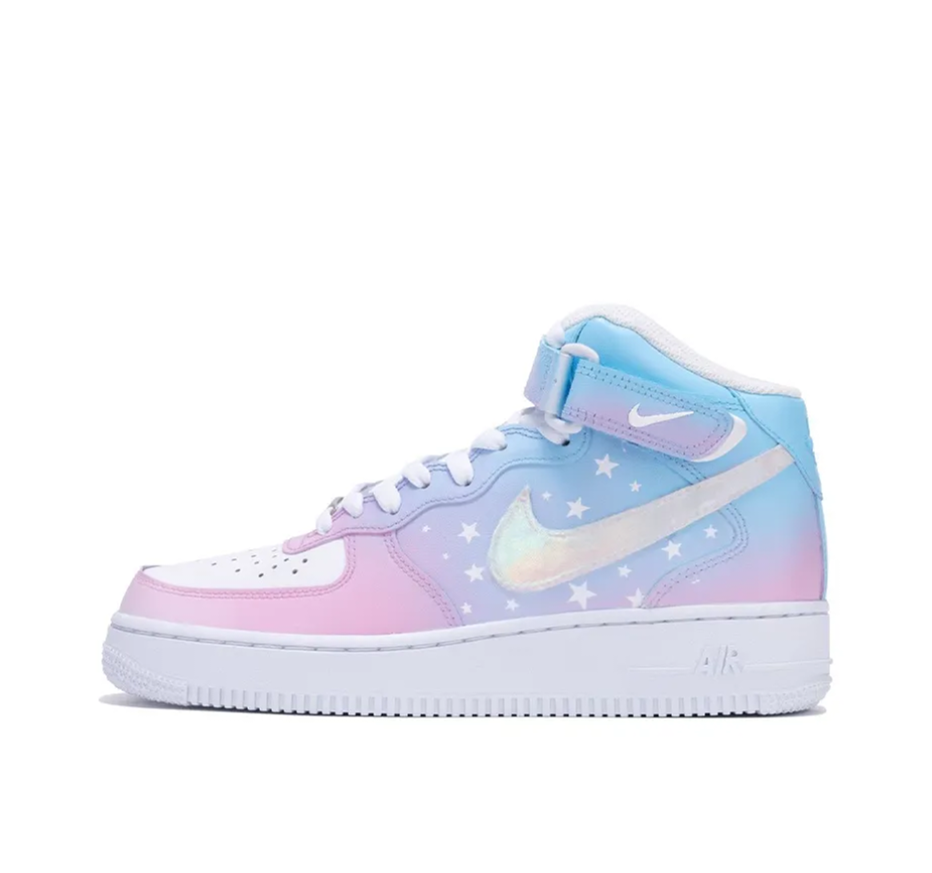 Custom Air Force 1 Mid Pink Blue Gradient Star