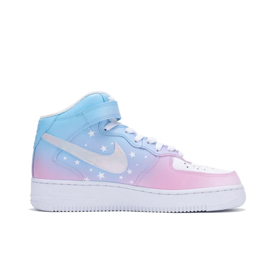 Custom Air Force 1 Mid Pink Blue Gradient Star