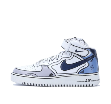 Custom Air Force 1 Mid Blue Gray White Line