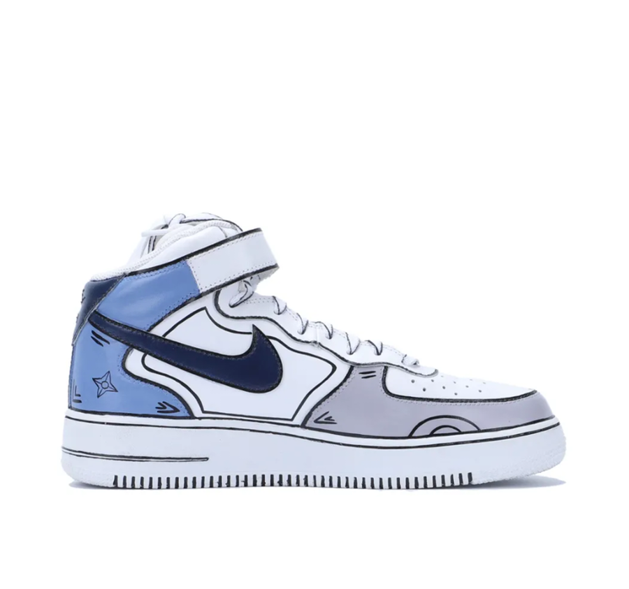 Custom Air Force 1 Mid Blue Gray White Line